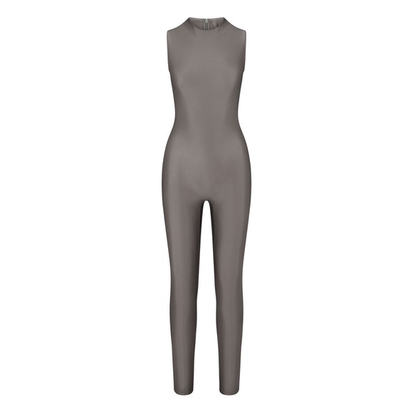 🩶HTF SKIMS SHINE JERSEY MOCK NECK CATSUIT JUMPSUIT GRAY CHALK S - Picture 2 of 7